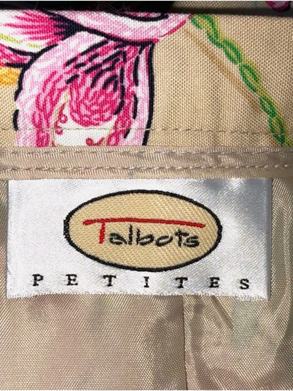 Talbots Petites 2P Floral A-Line Skirt Tropical Tan Pink Teal